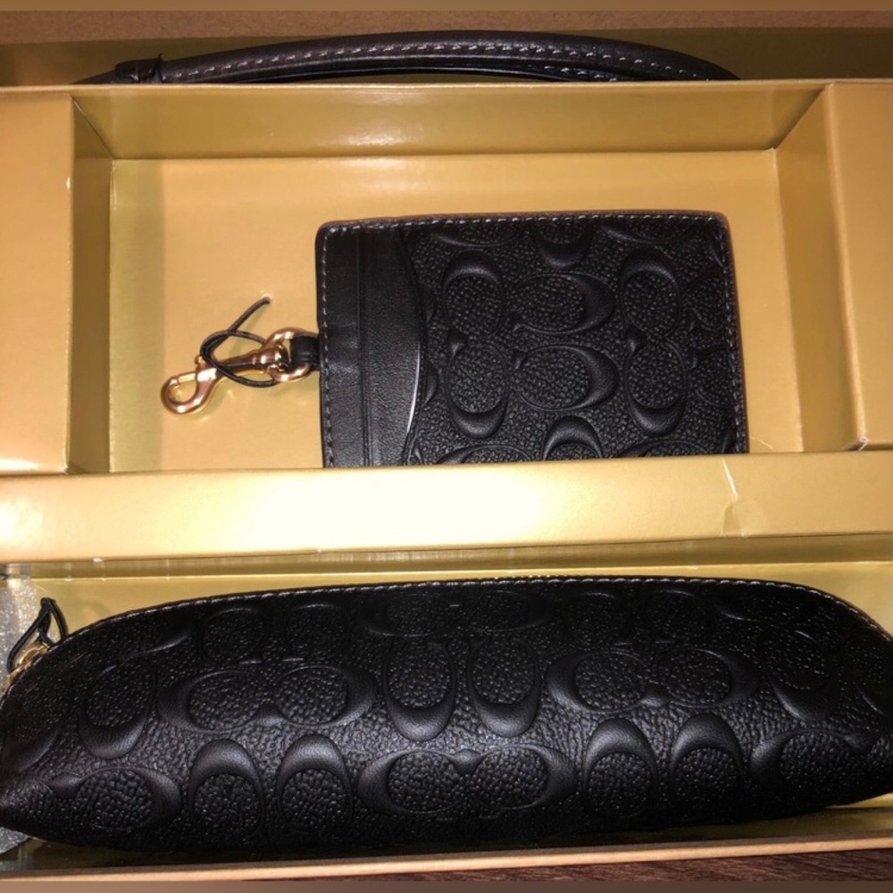 Coach Black pencil case and lanyard Gift Box